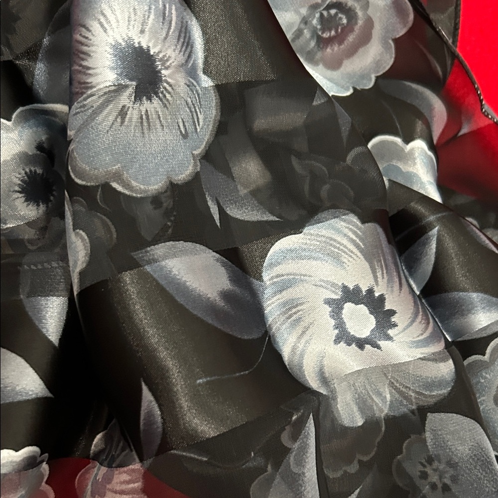Floral Sheer Silk Black and Gray Scarf